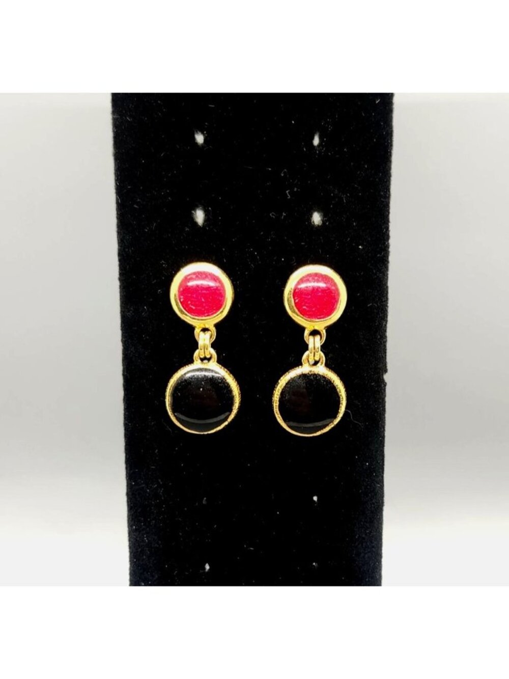 Gold-Tone Red & Black Dangle Stud Earrings Elegant Jewelry